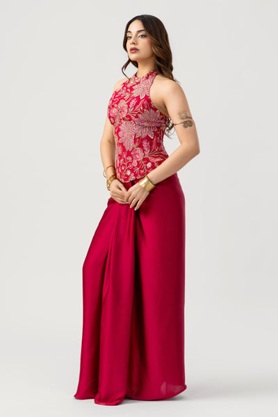 Satin Drape Skirt - Rani Pink