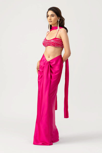 Satin Drape Skirt - Hot Pink