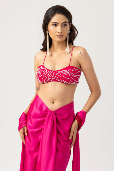 Beaded Bandhani Bralette Top - Hot Pink