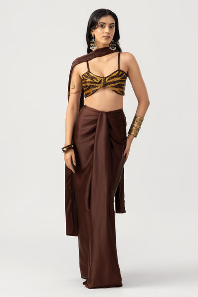 Satin Drape Skirt - Brown