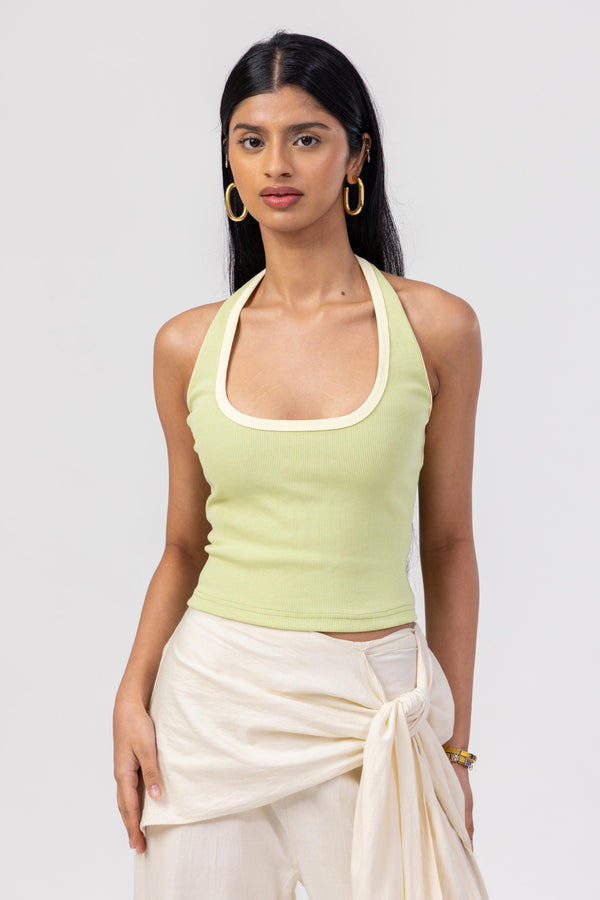 Halter Tank Top - Green & Yellow
