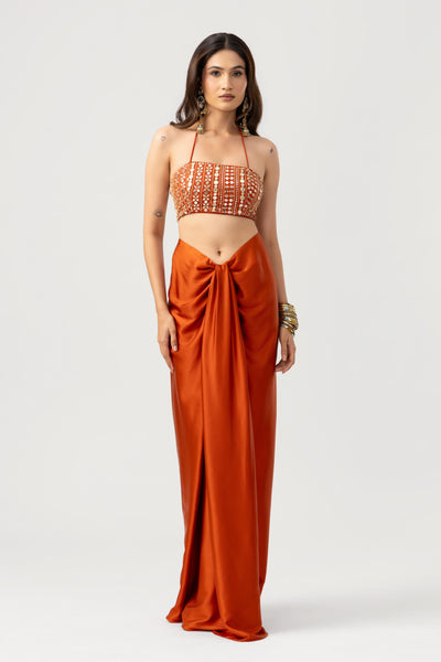 Satin Drape Skirt - Rust Orange