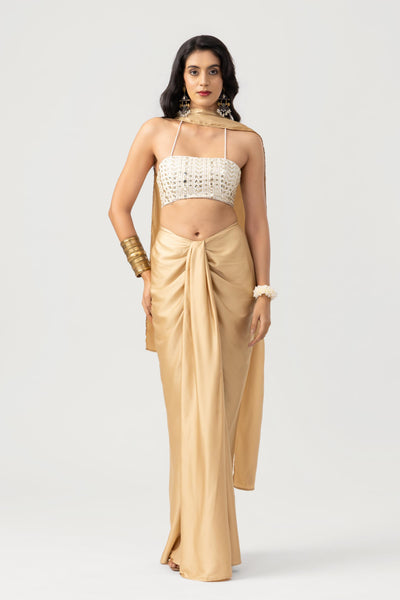 Satin Drape Skirt - Golden