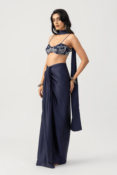 Satin Drape Skirt - Dark Blue