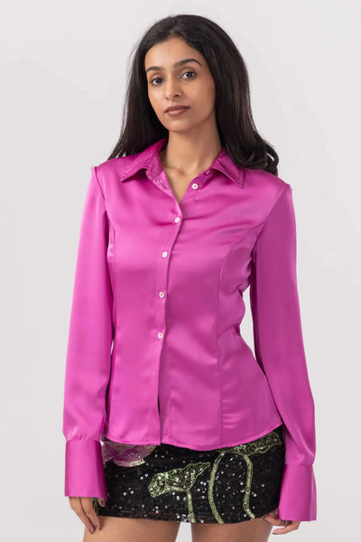 Satin Shirt - Hot Pink
